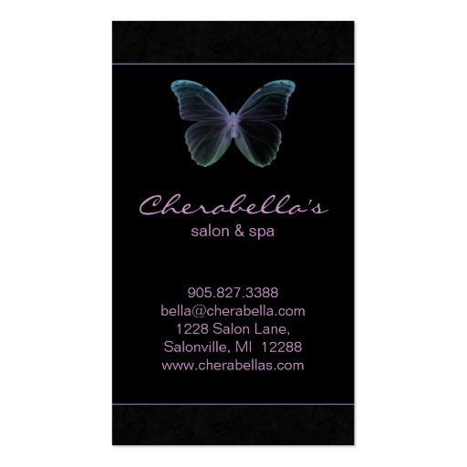 Salon Business Card Spa Butterfly Blue Purple (back side)