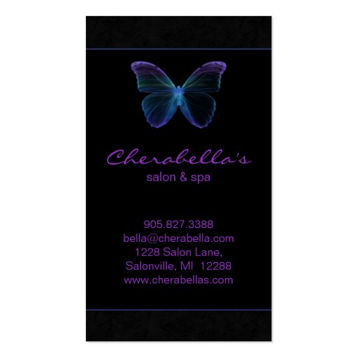 Salon Business Card Spa Butterfly Blue Purple Grn (back side)