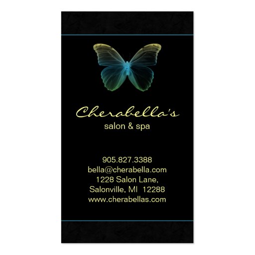 Salon Business Card Spa Butterfly Blue Yellow (back side)