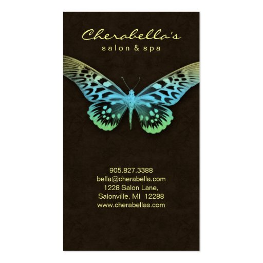 Salon Business Card Spa Butterfly Blue Yellow brwn (front side)