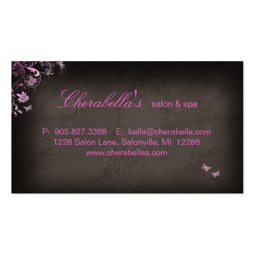 Salon Business Card Spa Butterfly Pink (back side)