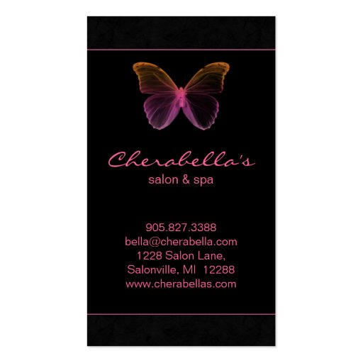 Salon Business Card Spa Butterfly Pink Orange (back side)
