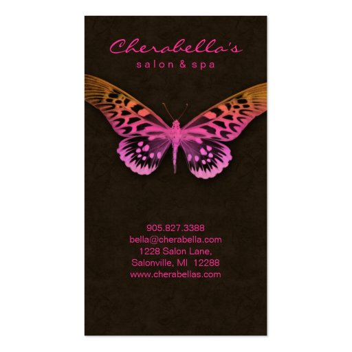 Salon Business Card Spa Butterfly Pink Orange Brwn