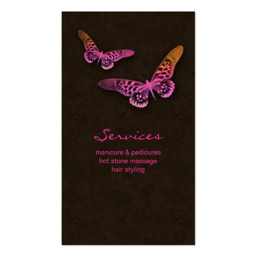 Salon Business Card Spa Butterfly Pink Orange Brwn (back side)