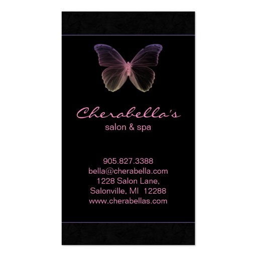 Salon Business Card Spa Butterfly Pink Purple (back side)