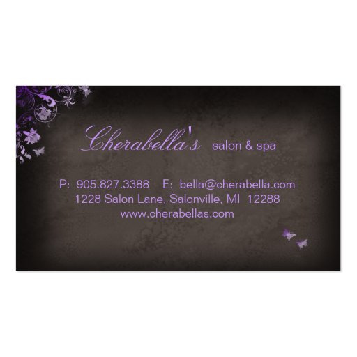 Salon Business Card Spa Butterfly Purple (back side)