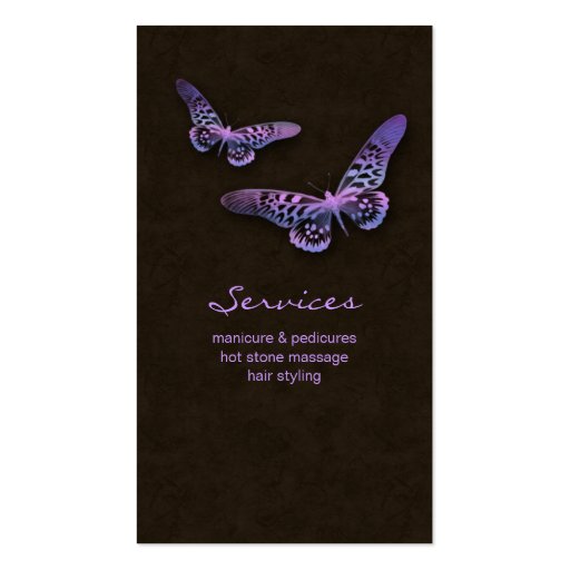 Salon Business Card Spa Butterfly Purple Pink (back side)