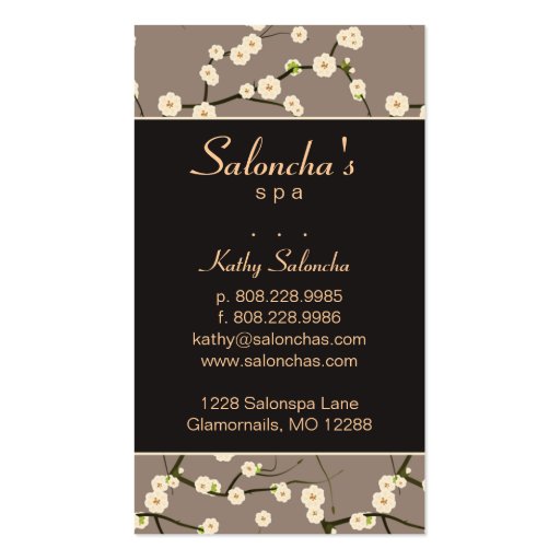 Salon Business Card spa cherry blossom brown (front side)