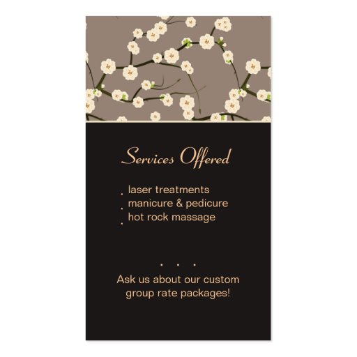 Salon Business Card spa cherry blossom brown (back side)