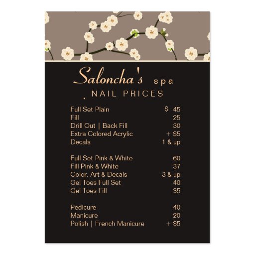 Salon Business Card spa cherry blossom brown 2 (front side)