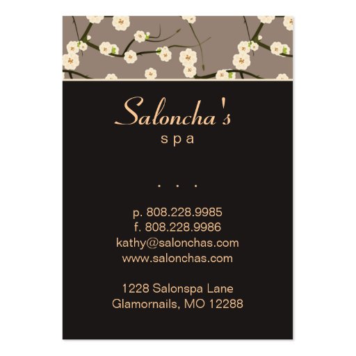 Salon Business Card spa cherry blossom brown 2 (back side)