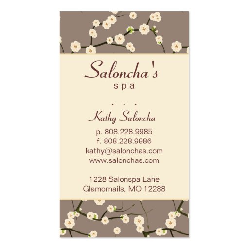 Salon Business Card spa cherry blossom cream (front side)