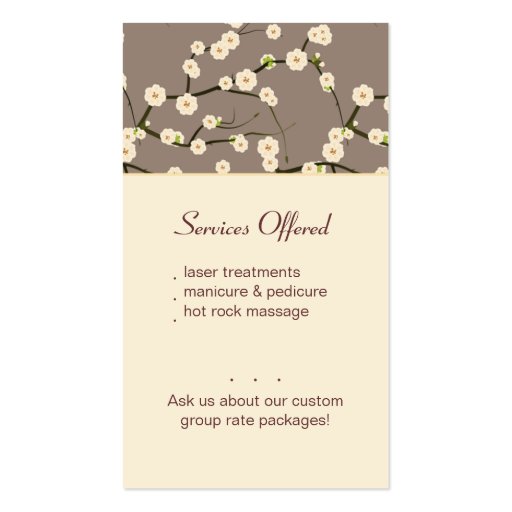 Salon Business Card spa cherry blossom cream (back side)