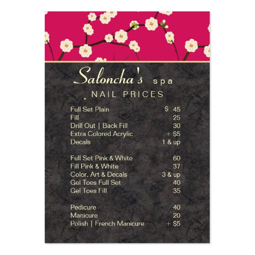 Salon Business Card spa cherry blossom hot pink