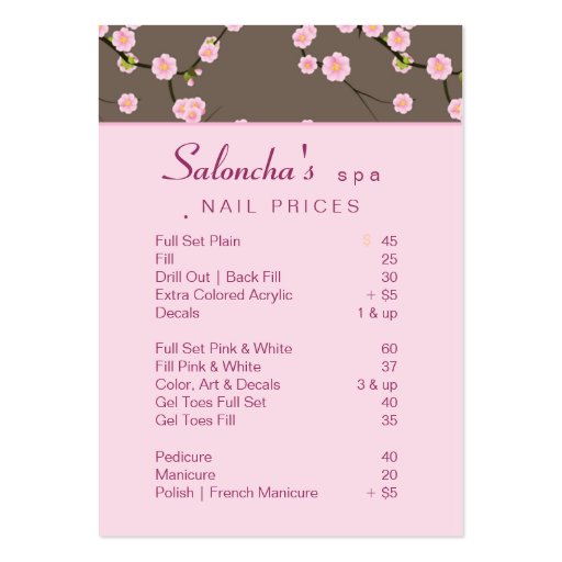 Salon Business Card spa cherry blossom pink 2 (front side)