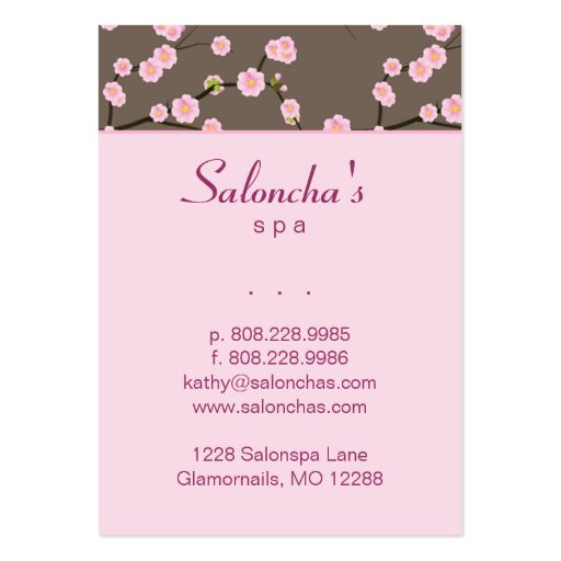 Salon Business Card spa cherry blossom pink 2 (back side)