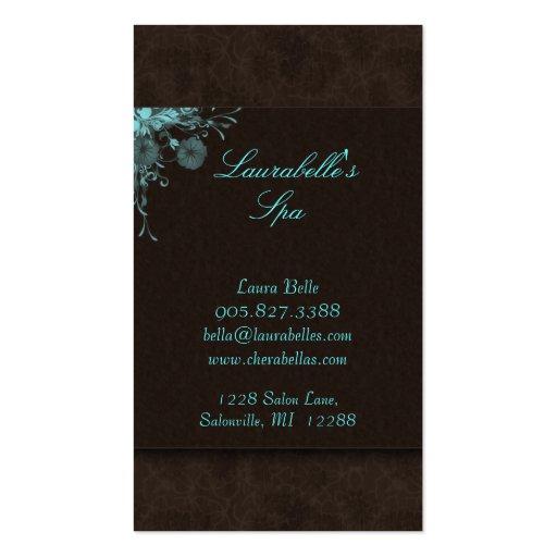 Salon Business Card Spa Flowers Blue Brown (back side)