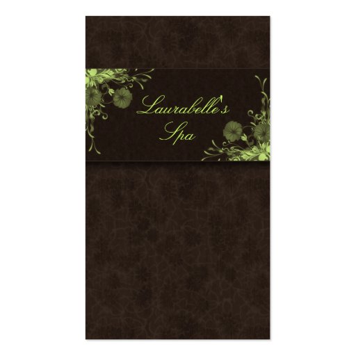 Salon Business Card Spa Flowers Green Brown (front side)