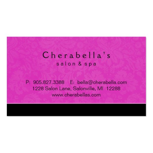 Salon Business Card Spa Pink Damask Floral 2 (back side)