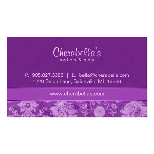 Salon Business Card Spa Purple Damask Oval (back side)