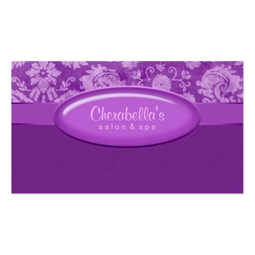 Salon Business Card Spa Purple Damask Oval