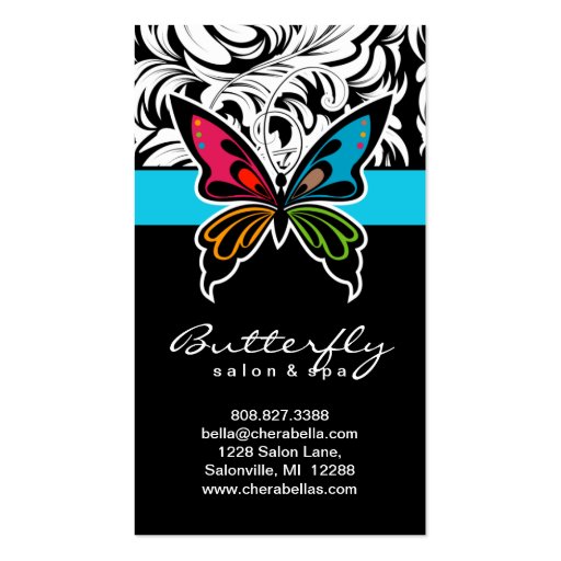 Salon Business Cards Spa Butterfly Colorful Blue (front side)