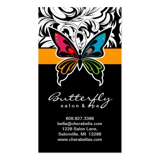 Salon Business Cards Spa Butterfly Colorful Gold (front side)