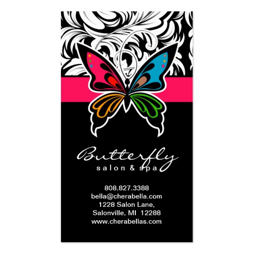 Salon Business Cards Spa Butterfly Colorful Pink (front side)