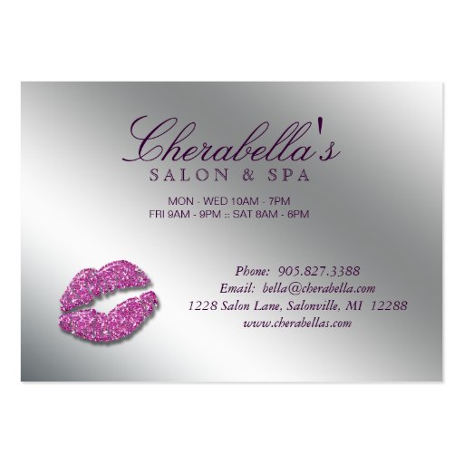 Salon Discount Card Beauty Lips Sparkle Purple Business Card Template (back side)
