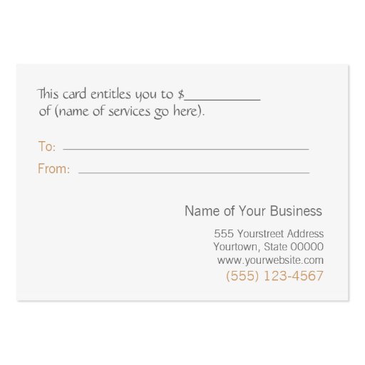 Salon Faux Gold Leaf and Gray Gift Certificate Business Card Template (back side)