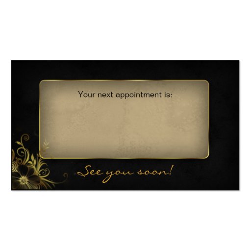 Salon Floral Appointment Business Card Black Gold (back side)