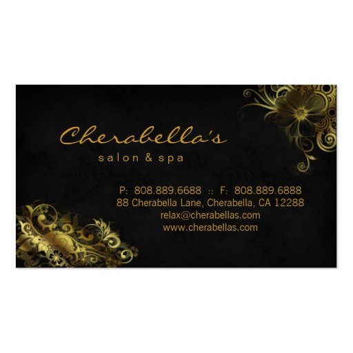 Salon Floral Appointment Business Card Black Gold (front side)