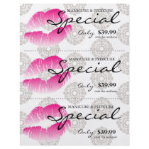 Salon Flyer Spa Lips Pink Damask Floral