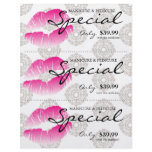Salon Flyer Spa Lips Pink Damask Floral