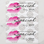 Salon Flyer Spa Lips Pink Damask Floral