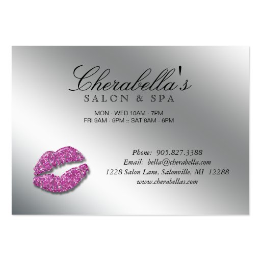 Salon Gift Card Beauty Lips Sparkle Purple Business Cards (back side)