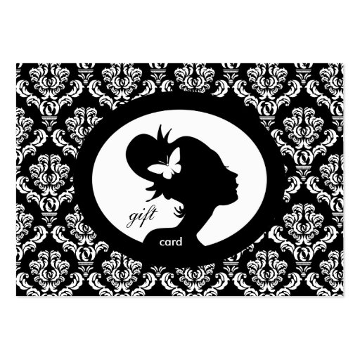 Salon Gift Card Butterfly Woman Silhouette BW Business Card (front side)