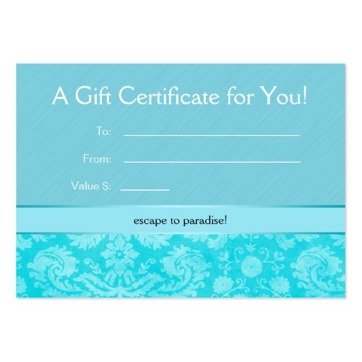 Salon Gift Card Certificate Spa Blue Damask Business Card (back side)