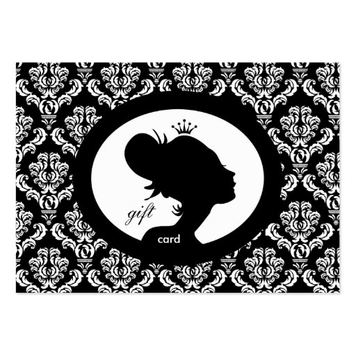 Salon Gift Card Crown Woman Silhouette BW Business Cards (front side)