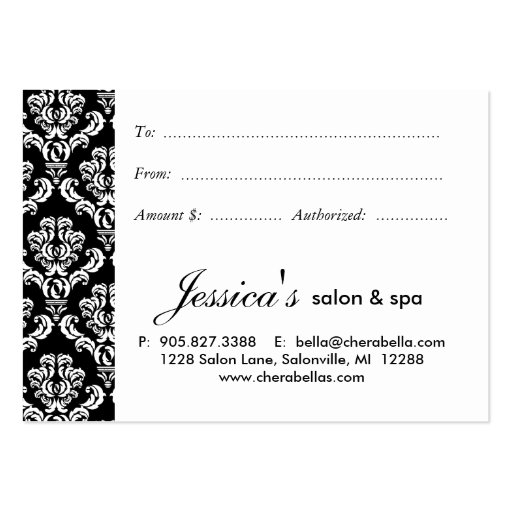 Salon Gift Card Crown Woman Silhouette BW Business Cards (back side)