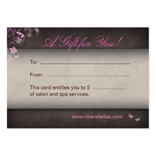 Salon Gift Card Spa Butterfly pink Business Cards