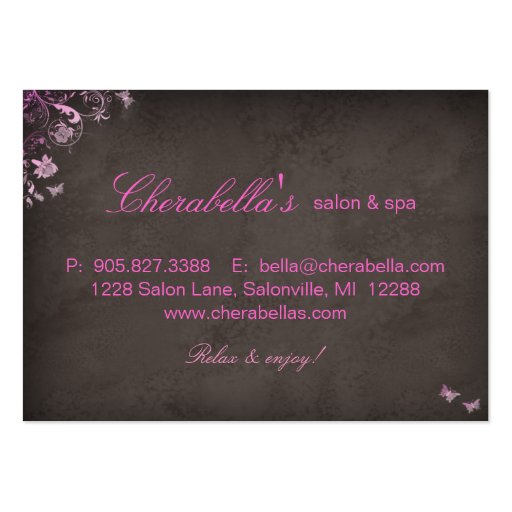 Salon Gift Card Spa Butterfly pink Business Cards (back side)