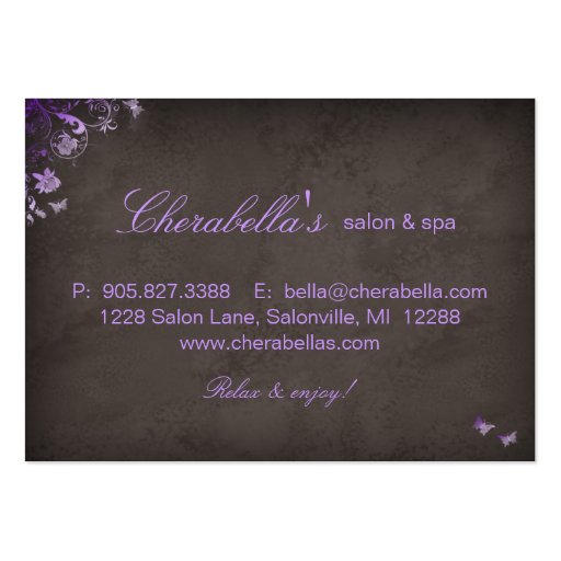 Salon Gift Card Spa Butterfly purple Business Cards (back side)