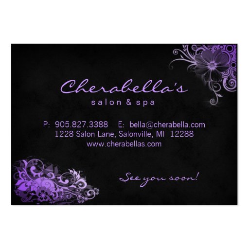 Salon Gift Card Spa Floral purple Business Card Templates (back side)
