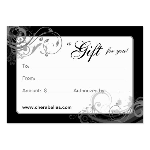 Salon Gift Card Spa Floral Swirls Black White Business Cards (front side)