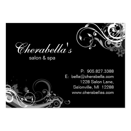 Salon Gift Card Spa Floral Swirls Black White Business Cards (back side)