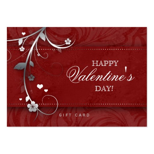 Salon Gift Card Spa Flower Floral Red Hearts Silve Business Card Templates (front side)