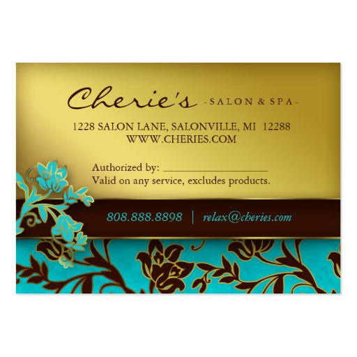 Salon Gift Card Spa Gold Floral BB $25 Business Cards (back side)