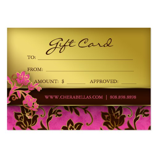 Salon Gift Card Spa Gold Floral Pink Brown Business Card Templates (front side)