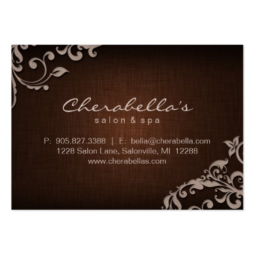 Salon Gift Card Spa Linen Floral Brown Beige Business Card Template (back side)